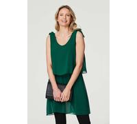 Izabel London Semi Sheer Short Tiered Tunic In Green Green 12