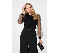 Izabel London Semi Sheer Sleeve Tie Neck Knit Top - Black - 12