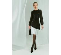 Izabel London Women's Semi Sheer Sparkly Long Sleeve Blouse in Black | Size: 10 Izabel London Black 10