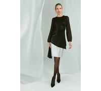 Izabel London Semi Sheer Sparkly Long Sleeve Blouse In Black Black 14