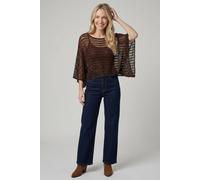 Izabel London Women's Semi Sheer Striped Mesh Poncho Top in Brown | Size: Medium/Large