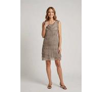 Izabel London Women's Semi Sheer Texture Tiered Short Dress in Brown | Size: Medium Izabel London Brown M