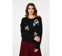 Izabel London Sequin Bow Detail Drop Shoulder Jumper - 10 - Black