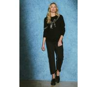 Izabel London Sequin Bow Print Long Sleeve Jumper - Black - 14