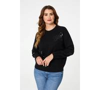Izabel London Women's Sequin Butterfly Detail Relaxed Jumper in Black | Size: 12 Izabel London Black 12