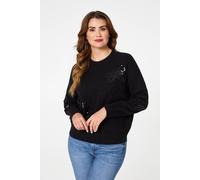 Izabel London Women's Sequin Butterfly Detail Relaxed Jumper in Black | Size: 16 Izabel London Black 16