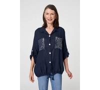 Izabel London Sequin Detail 3/4 Turn-Up Sleeve Shirt - Blue - 8