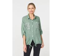 Sequin Detail 3/4 Turn-Up Sleeve Shirt Izabel London Green 16