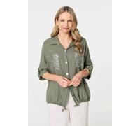 Izabel London Sequin Detail 3/4 Turn-Up Sleeve Shirt In Khaki Khaki 14