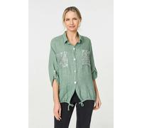 Sequin Detail 3/4 Turn-Up Sleeve Shirt Izabel London Green 10