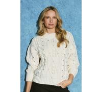 Izabel London Sequin Embellished Cable Knit Jumper - White - 8