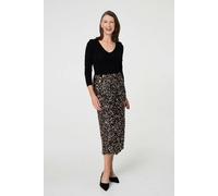 Izabel London Sequin Embellished High Waist Midi Skirt - 18 - Black