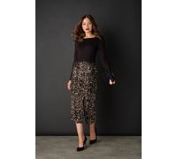 Izabel London Women's Sequin Embellished High Waist Midi Skirt in Black | Size: 16 Izabel London Black 16