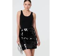 Izabel London Women's Sequin Embellished High Waist Mini Skirt in Black | Size: 12 Izabel London Black 12