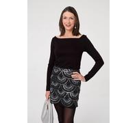 Izabel London Sequin Embellished Layered Mini Skirt In Black Black 14