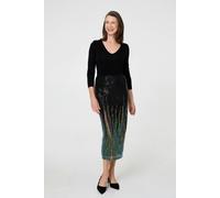 Izabel London Sequin Embellished Pencil Midi Skirt - 14 - Black
