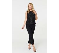 Izabel London Sequin Embellished Sleeveless Top - Black - 8