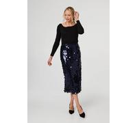 Izabel London Women's Sequin Embellished Straight Midi Skirt in Dark Navy | Size: 12 Izabel London Dark Navy 12