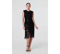 Izabel London Sequin Embellished Tassel Midi Dress In Black Black 14