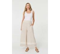 Izabel London Sequin Embellished Wide Leg Trousers - S - Beige