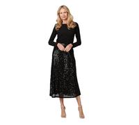 Izabel London Sequin High Waist Semi Sheer Midi Skirt for Women UK with an a-line Shape and semi Sheer mesh. Black