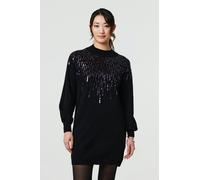 Sequin Stripe Long Sleeve Knit Mini Dress Izabel London Black S/M