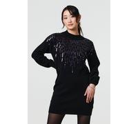 Izabel London Sequin Stripe Long Sleeve Knit Mini Dress In Black Black