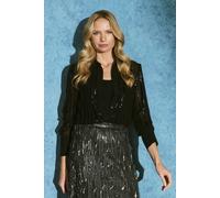 Izabel London Women's Sequin Striped Sheer Long Sleeve Shirt in Black | Size: 22 Izabel London Black 22