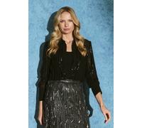 Izabel London Sequin Striped Sheer Long Sleeve Shirt In Black Black 10