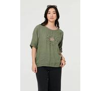 Izabel London Sequin Textured Detail Relaxed Top - 12 - Khaki