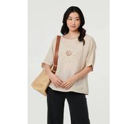 Izabel London Sequin Textured Detail Relaxed Top - 12 - Linen