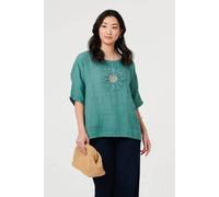 Izabel London Sequin Textured Detail Relaxed Top - 12 - Blue