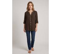 Izabel London Women's Sequin Trim 3/4 Sleeve Relaxed Shirt in Brown | Size: 10
