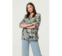 Izabel London Sequin Trim Floral Relaxed Blouse - 8 - Sage