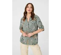 Izabel London Women's Sequin Trim V-Neck Relaxed Blouse in Khaki | Size: 8