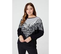 Izabel London Sequin Zebra Colour Block Jumper In Grey Grey
