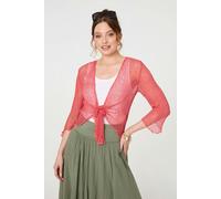 Sheer 3/4 Sleeve Open Front Cardigan Izabel London Pink One Size