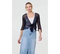 Izabel London Sheer 3/4 Sleeve Open Front Cardigan In Blue Blue One Size