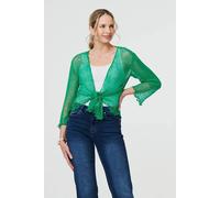 Sheer 3/4 Sleeve Open Front Cardigan Izabel London Dark Green One Size