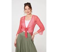 Izabel London Sheer 3/4 Sleeve Open Front Cardigan In Pink Pink One Size