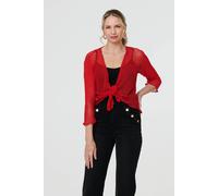 Sheer 3/4 Sleeve Open Front Cardigan Izabel London Red One Size