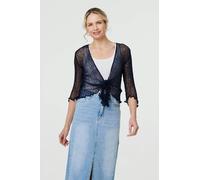Sheer 3/4 Sleeve Open Front Cardigan Izabel London Blue One Size