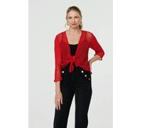 Izabel London Sheer 3/4 Sleeve Open Front Cardigan In Red Red One Size