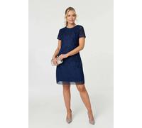 Izabel London Sheer Lace Layered Knee Length Dress - 12 - Navy