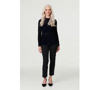 Izabel London Women's Sheer Lace Long Sleeve Peplum Top in Blue | Size: 10 Izabel London Blue 10