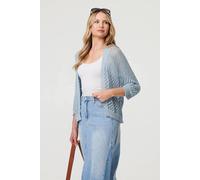 Izabel London Women's Sheer Mesh Texture 3/4 Sleeve Cardigan in Blue | Size: S/M Izabel London Blue S/M