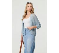 Izabel London Sheer Mesh Texture 3/4 Sleeve Cardigan In Blue Blue M/L