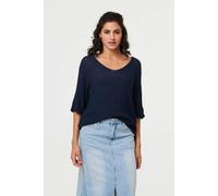 Izabel London Sheer Mesh Texture 3/4 Sleeve Jumper In Navy Navy M/L