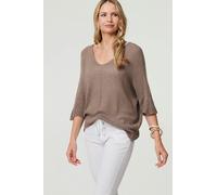 Izabel London Sheer Mesh Texture 3/4 Sleeve Jumper - S/M - Brown