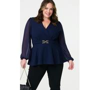 Sheer Sleeve Wrap Front Blouse Izabel London Blue 12